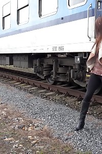 Cynthia Vellons Pisses Next To A Railway Line
