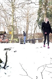 Lovely Blonde Pisses In The Snow Outside