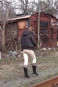 Brunette Princess Pulls Down Her Panties To Piss Outside