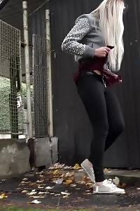 Magnificent Blonde Squats To Pee Outside In The City