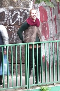 Delicate Blonde Pisses At Night Outside In The Cold