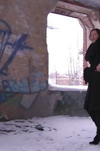 Brunette Amateur Pisses In An Abandoned Building