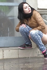 Lovely Brunette Girl Pees In Public