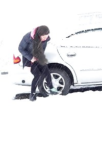 Beautiful Brunette Relieves Pee Desperation In Snow