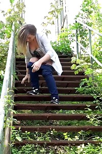 Delightful Female In Denims Pisses Outside