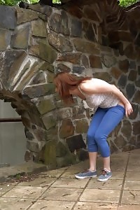 Black-haired Pulls Down Denims To Pee Outside