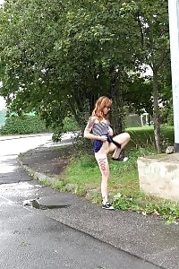 Inked Pretty Pisses Outside On Concrete Pillar