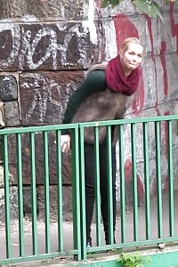 Delicate Blonde Pisses At Night Outside In The Cold